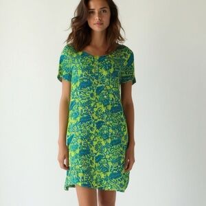 Cypress Vibrant Green and Blue V-Neck Mini Sundress Size Medium